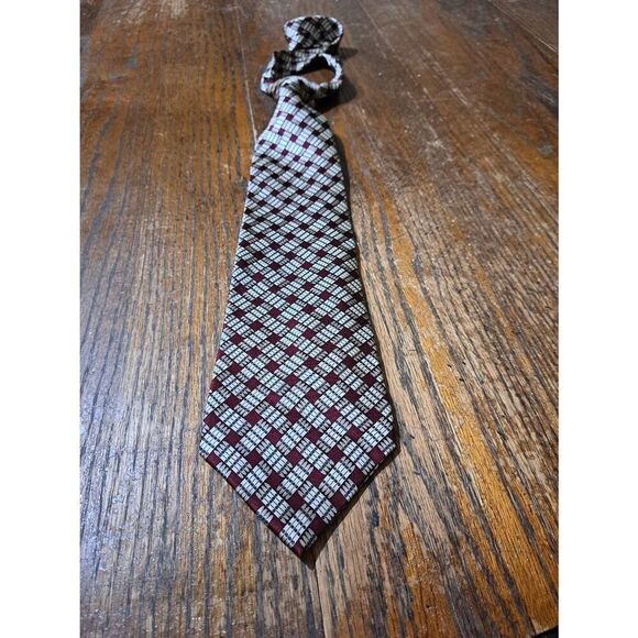 Pierre Cardin Burgandy Brown Tan Grey Silk Mens Neck Tie Made in the USA - Picture 1 of 3